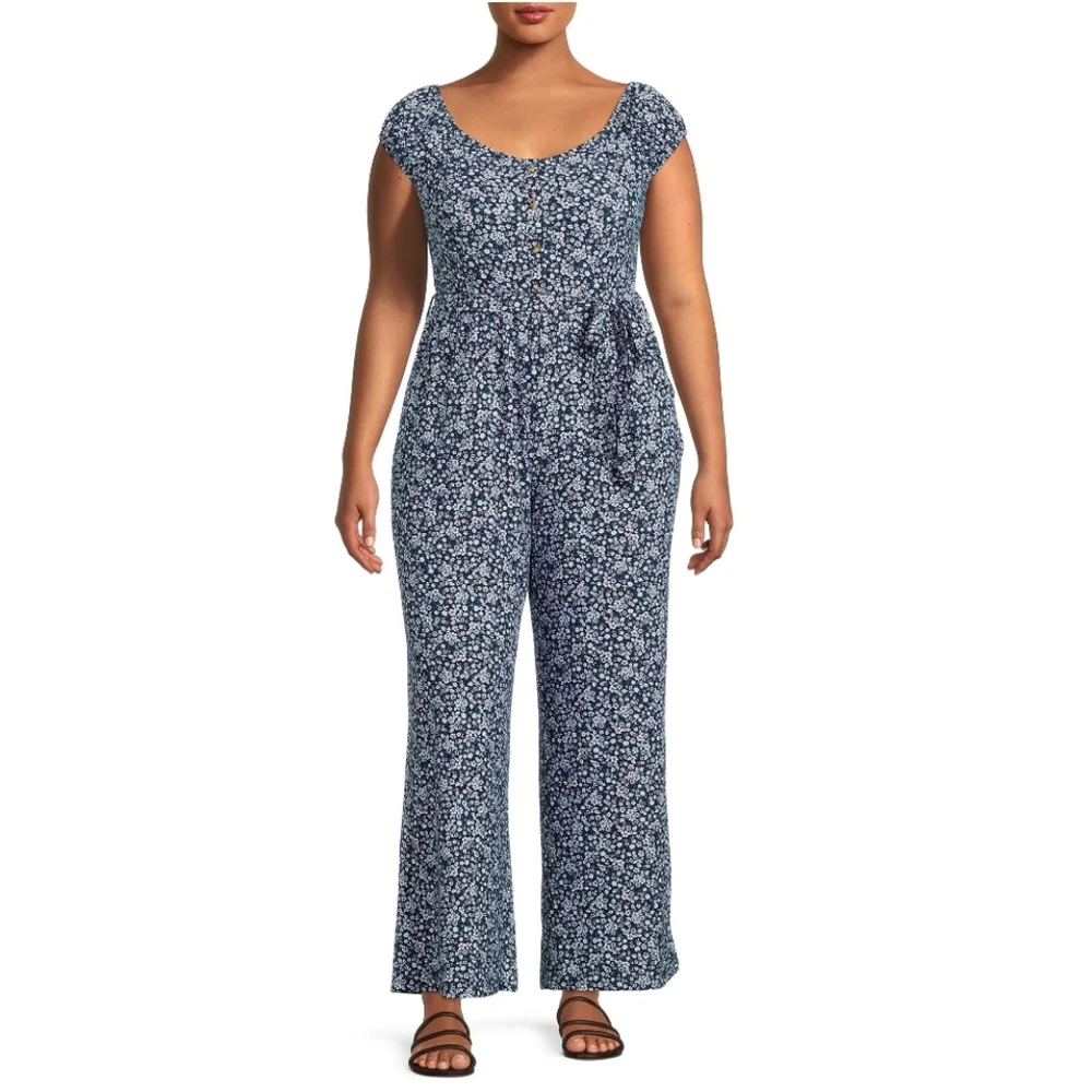 No Boundaries Ditsy Floral Wide Leg Jumpsuit Plus Size XXXL